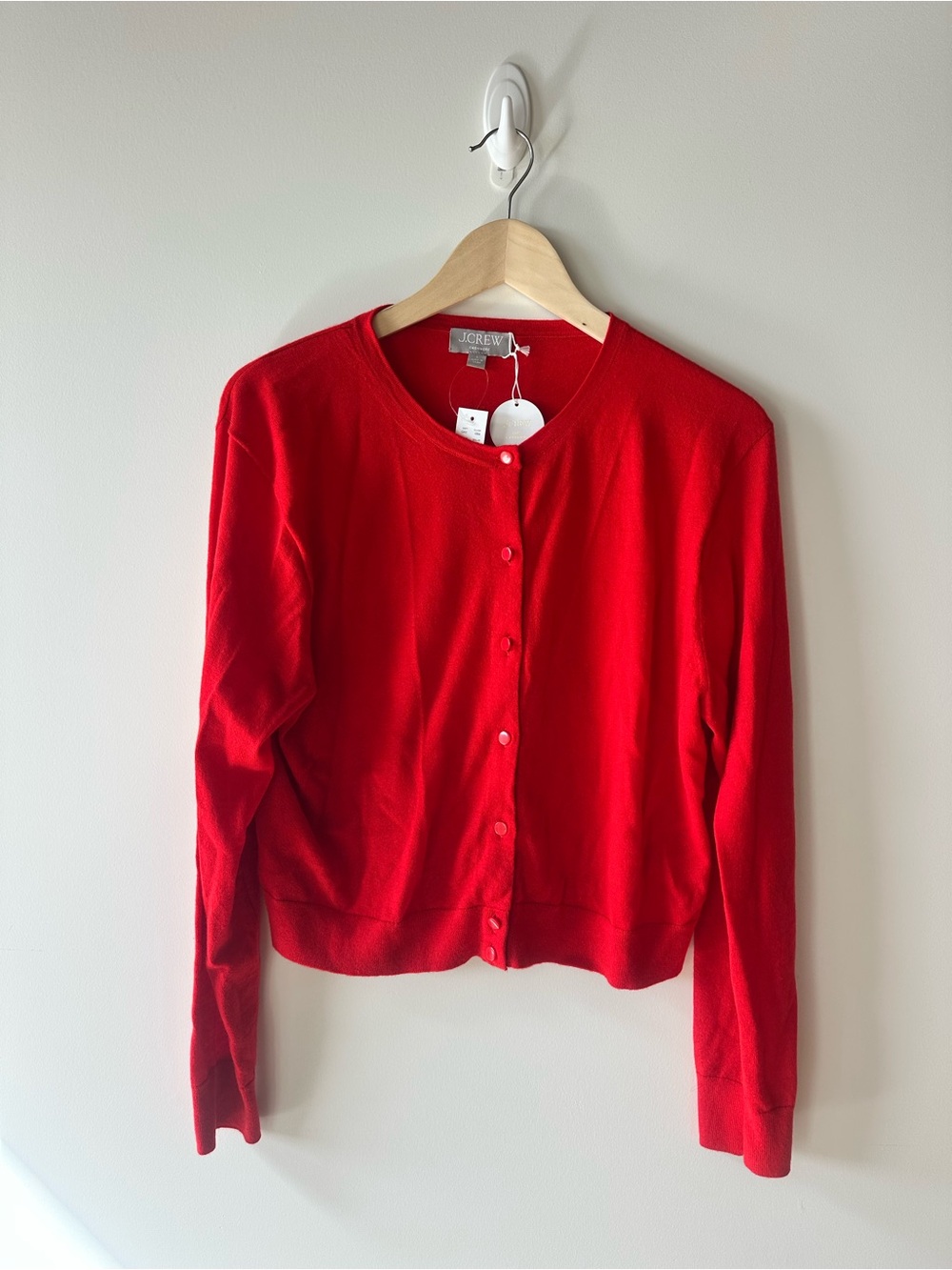 J. Crew Red Featherweight Cashmere Crewneck Cardigan